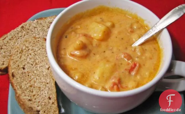 Einfache käsige Tomaten-Kartoffel-Kichererbsensuppe!