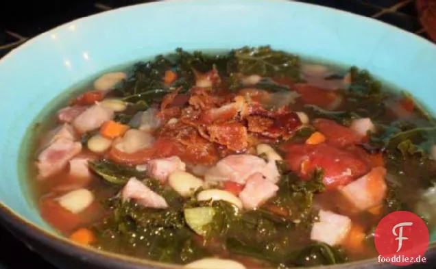 Schinken-, Bohnen- und Mangoldsuppe