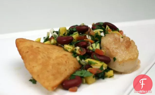 Jakobsmuscheln mit Habanero Kokosnusssauce und Habanero Mango Salsa