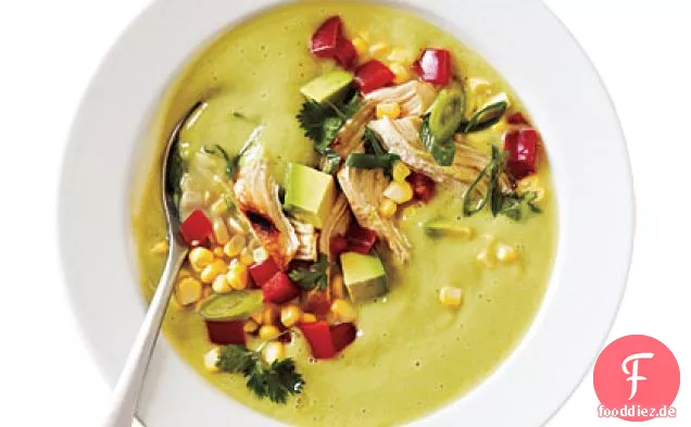 Avocado-Mais-Chowder mit gegrilltem Huhn