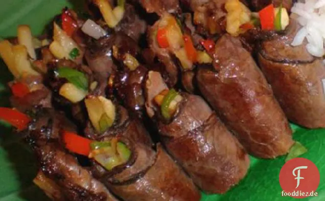 Rindfleisch und Schalotten-Roll-Ups