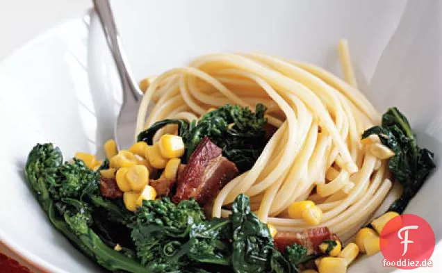 Linguine mit Brokkoli Rabe, Speck und Mais