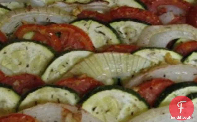 Gebratene Tomaten, Zwiebeln und Zucchini