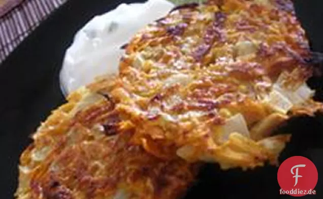 Süßkartoffelpuffer mit Kalk-Koriander-Joghurtsauce