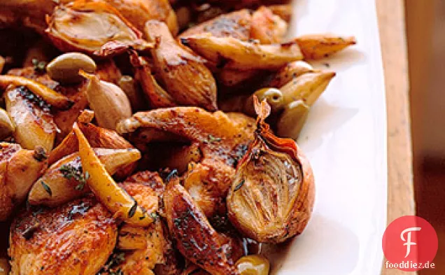 Gebratenes Huhn und Topinambur