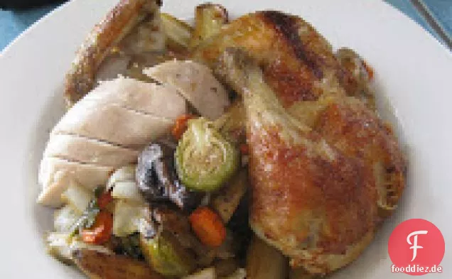 Rotisserie Huhn und gebratenes Gemüse