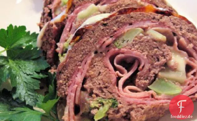 Spirale Hackbraten W / Schinken, Brokkoli und Cheddar