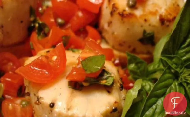 Gegrillte Jakobsmuscheln mit Bruschetta auf Toast