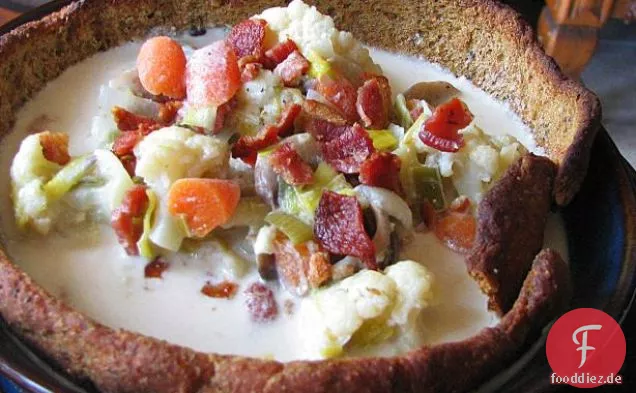 Speck, Blauschimmelkäse, Blumenkohl Chowder
