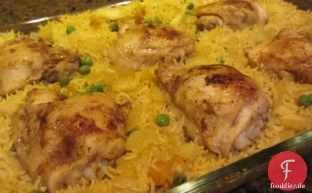 Huhn, Reis und Gewürze backen