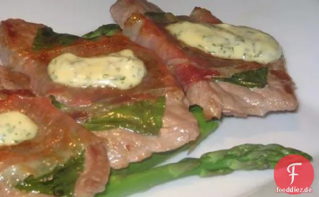 Kalbfleisch und Spargel Mit basilikum Mayonnaise