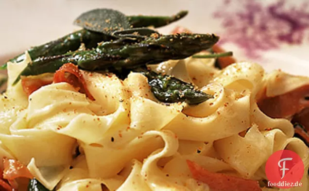 Tagliatelle mit Schinken und Spargel