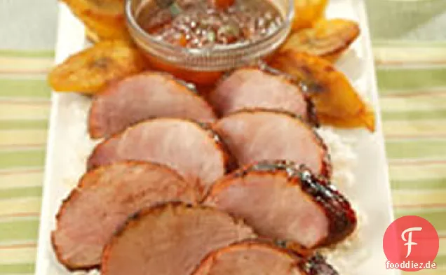 Chili geriebenes Schweinefilet mit Aprikosen-Ingwer-Glasur