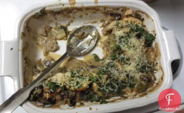 Hühnchen-, Lauch- und Pilzauflauf