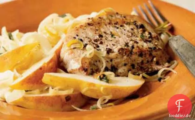Gepfeffertes Schweinefleisch und Birnen