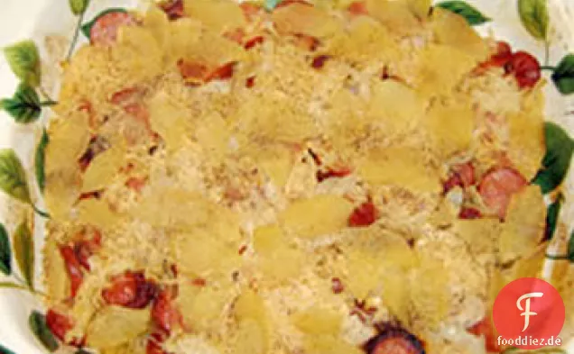 Geräucherte Wurst und Apfel backen
