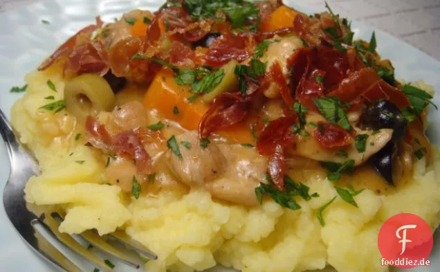 Hähnchen-Oliven-Ragout mit Dijon-Kartoffeln