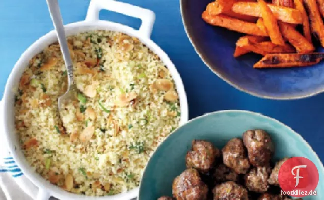 Couscous und Geröstete Karotten mit Gewürzten Fleischbällchen