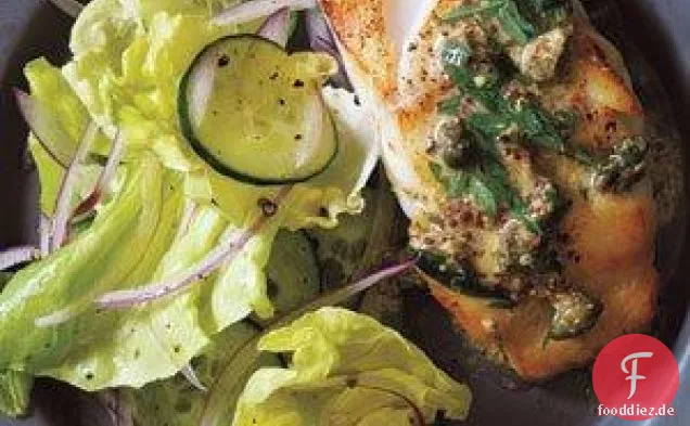 Gebratener Kabeljau mit Senf-Kapern-Sauce