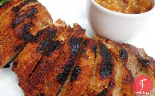 Gespicktes Schweinefilet mit sonnigem Birnenchutney