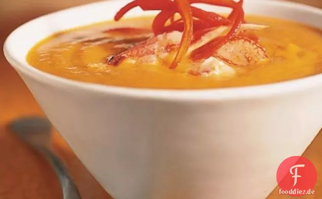 Curry-Kürbis Suppe mit Krabben