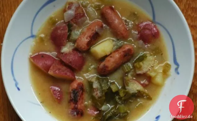 Shabby Chic Grünkohl-, Kartoffel- und Wurstsuppe