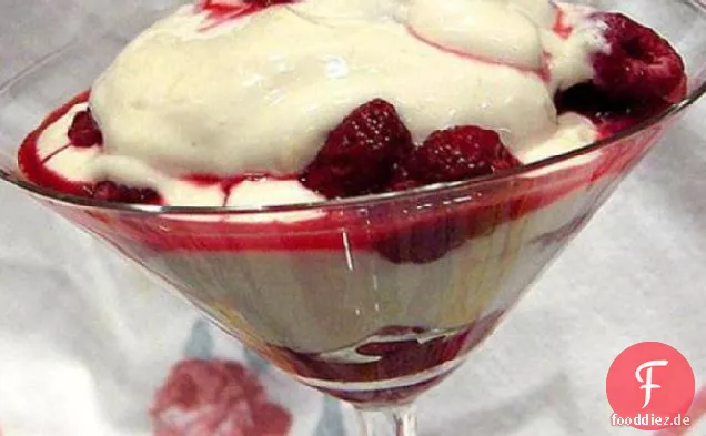 Blaubeeren oder Himbeeren mit Sahne