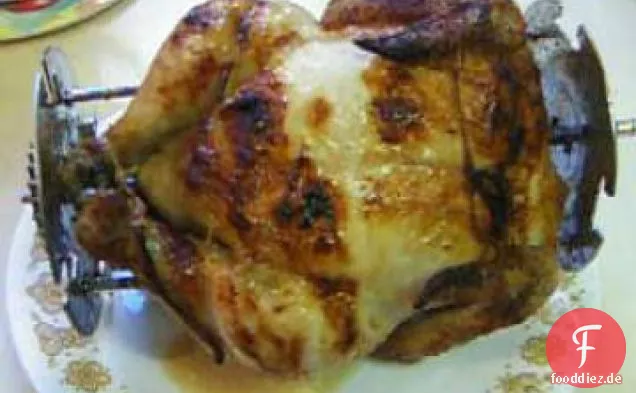 Onkel Bills Huhn gegrillt auf einem Rotissiere