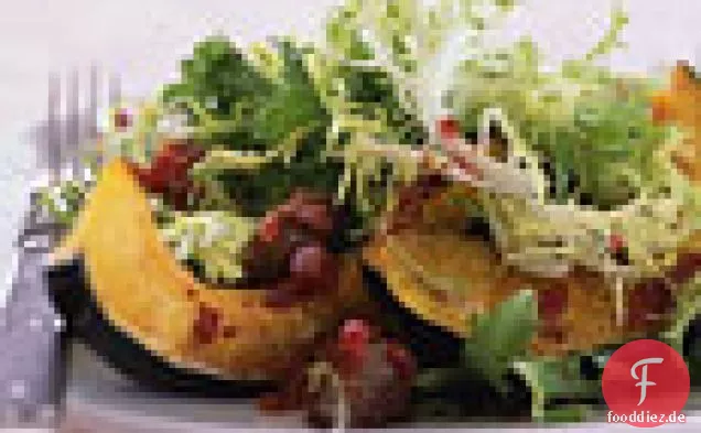 Gebratenem Kürbis, Kastanien und Chicorée-Salat mit Cranberry-Vinaigrette