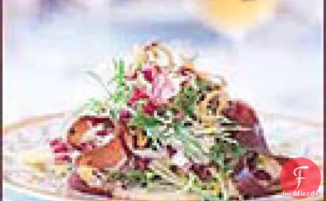 Salat aus gemischten Grüns mit Pilzvinaigrette