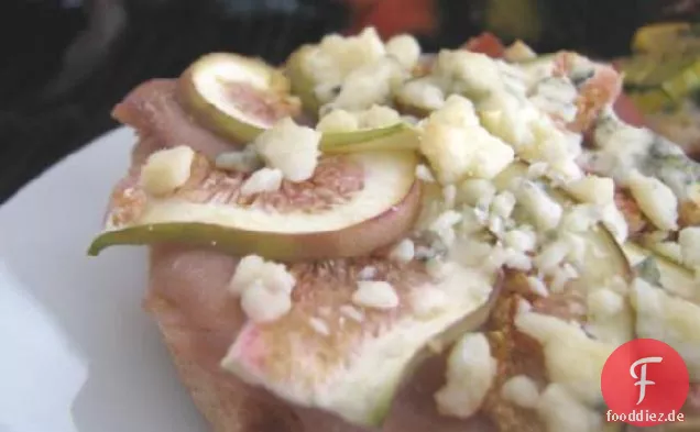 Schinken-, Feigen- und Gorgonzola-Pizza