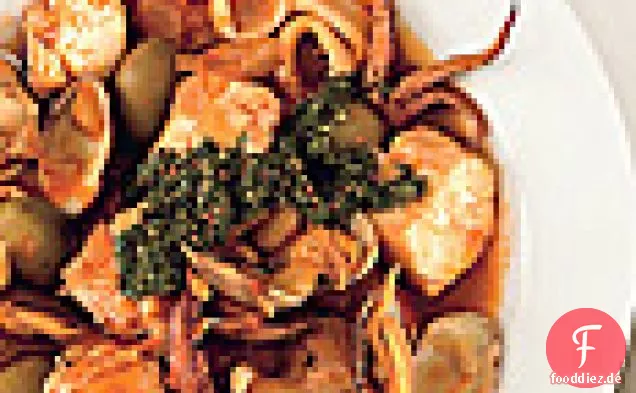 Muschel- und Calamari-Meeresfrüchte-Eintopf mit Salsa Verde