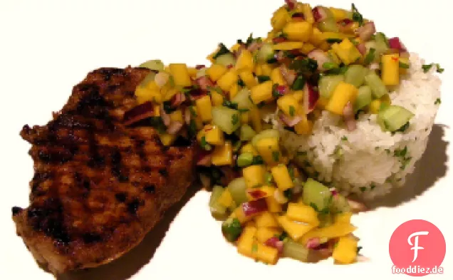 Tropische Gegrillte Schweinekoteletts Mit Mango-Chutney, Salsa