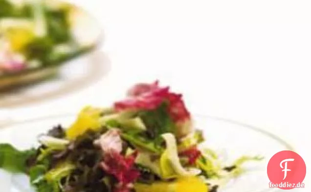 Gemischter Salat, Fenchel & Orangensalat mit schwarzer Oliven-Vinaigrette