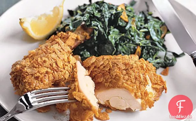 Knuspriges Huhn und Garlicky Collards
