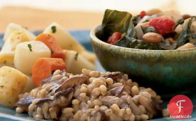 Erstickte Bohnen mit Lauch und Collard Greens