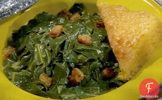 Hauptherausforderung: Würziges südliches Collard-Grün mit süßem Ahorn-Maisbrot