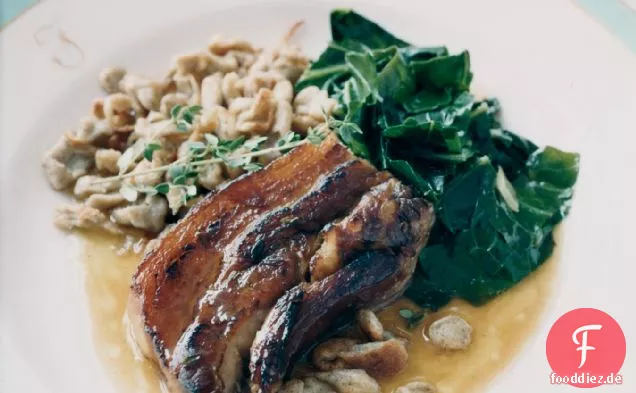 Schweinebauch mit Buchweizenspätzle und Collards