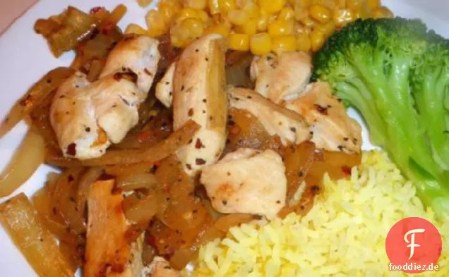 Fettarmes Huhn mit karamellisierten Zwiebeln