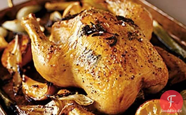 Gebratenes Huhn mit Fenchel und Zitrone