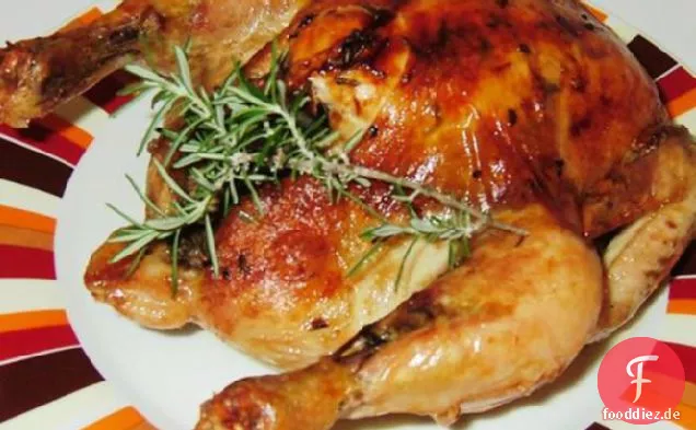 Gebratenes Rosmarinhuhn mit Zitronen-Sojasauce