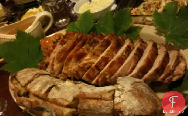 Gebratene Truthahnscheiben mit schneller Aioli (Knoblauchmayonnaise)