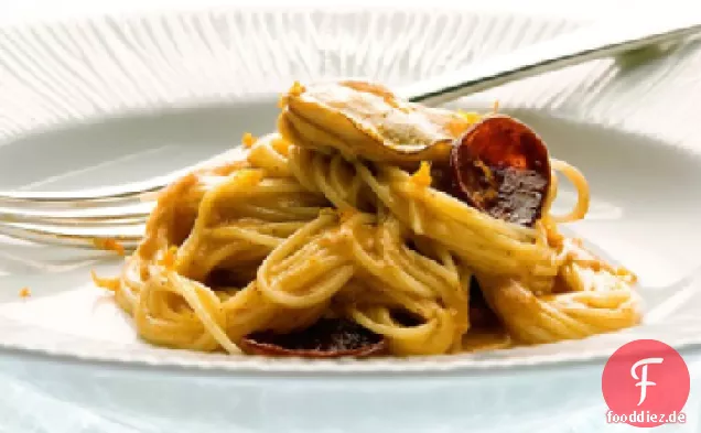 Engel-Haar-Pasta mit Sautierten Austern und Chorizo