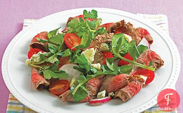 Flankensteak und Brunnenkressesalat