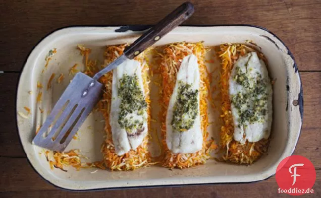 Gebackene Flunder mit Pastinaken und Karotten Rezept