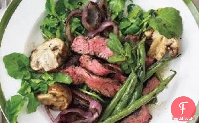 Gegrilltes Steak, Pilze und grüner Bohnensalat Rezept