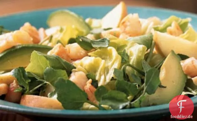 Pochierte Garnelen-Salat mit Apfelwein-Dressing
