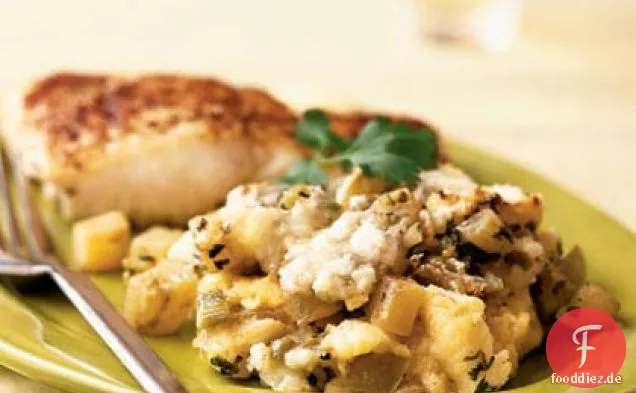 Käsige Polenta-Grünes Tomatengratin