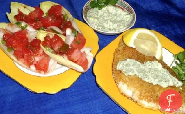 Corn-Flake verkrustete Fischfilets mit Chile-Cilantro Aioli
