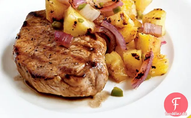 Pan-Gegrillte Schweinekoteletts mit Gegrillter Ananas-Salsa